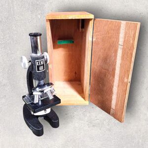 Kent Vintage Black Microscope Small With Wooden Case Light Works Battery Science